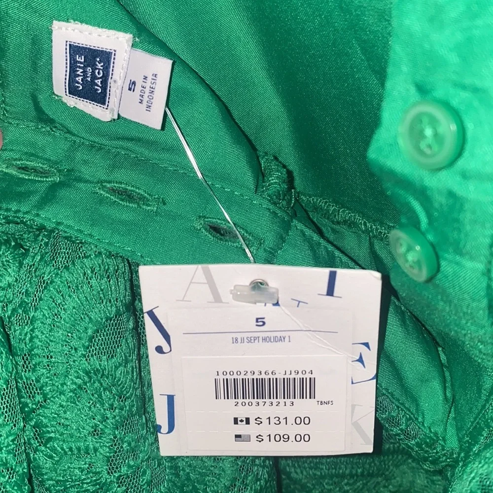 🆕 Janie and Jack Emerald Lace dress, size 5 girls - Picture 10 of 12